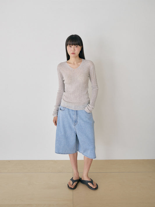 Multi Rib V-neck Pullover - Gray