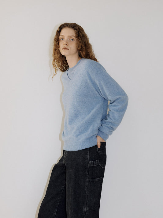 Cashmere Blend V-neck Pullover - Blue 2
