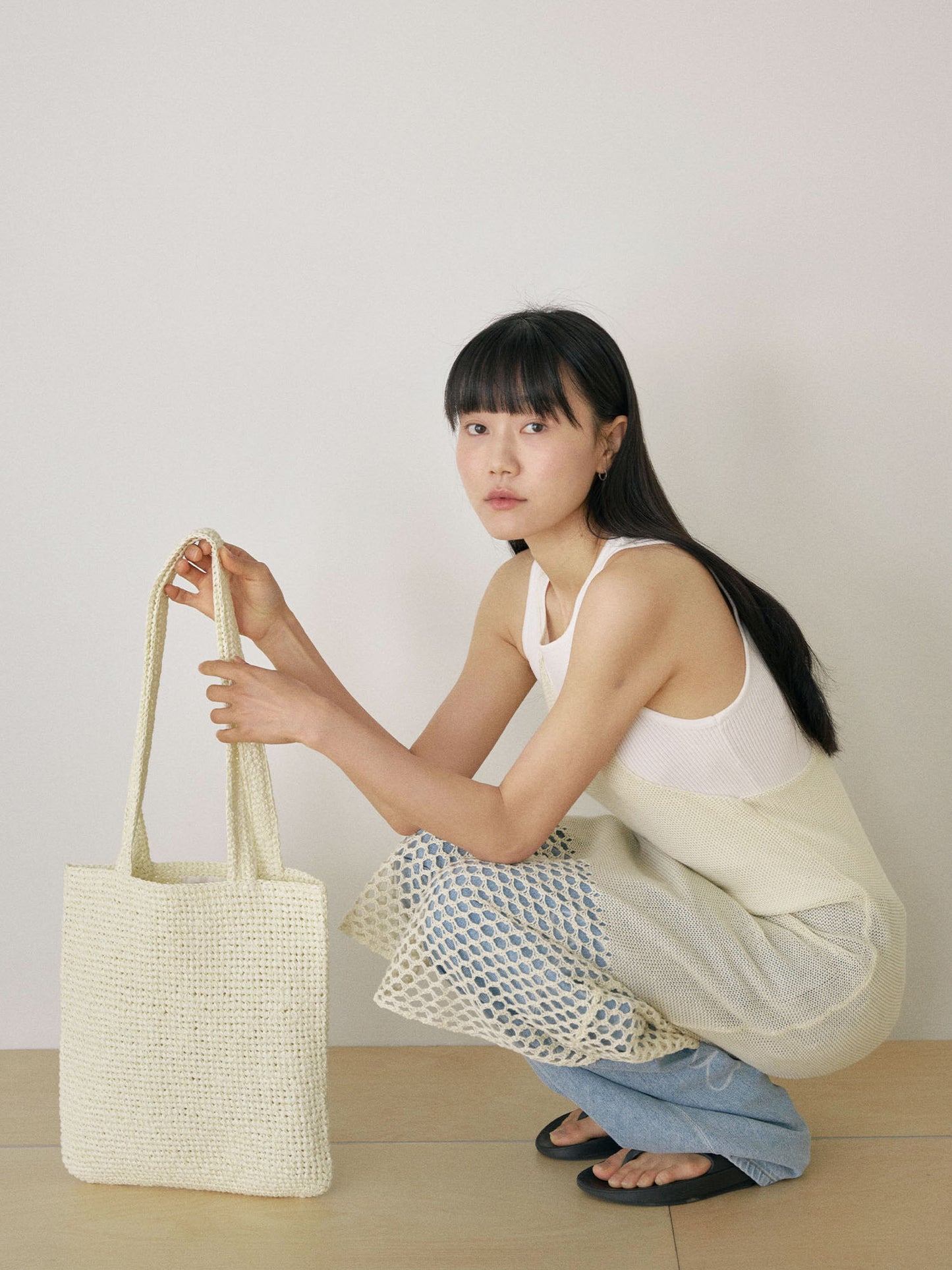 Handmade Paper Knit Bag - Ecru
