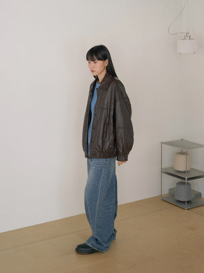Soft Leather Blouson - Brown 9