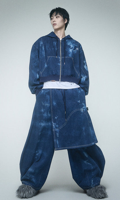 Reculer Pipe dyed denim skirt pants(ブルー) 商品画像2/5