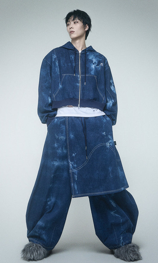 Reculer Pipe dyed denim skirt pants(ブルー) 商品画像2/5