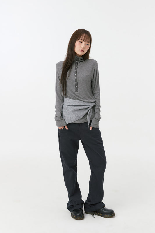 [9/11予約配送] BUTTON SLIM LONG SLEEVE, CHARCOAL