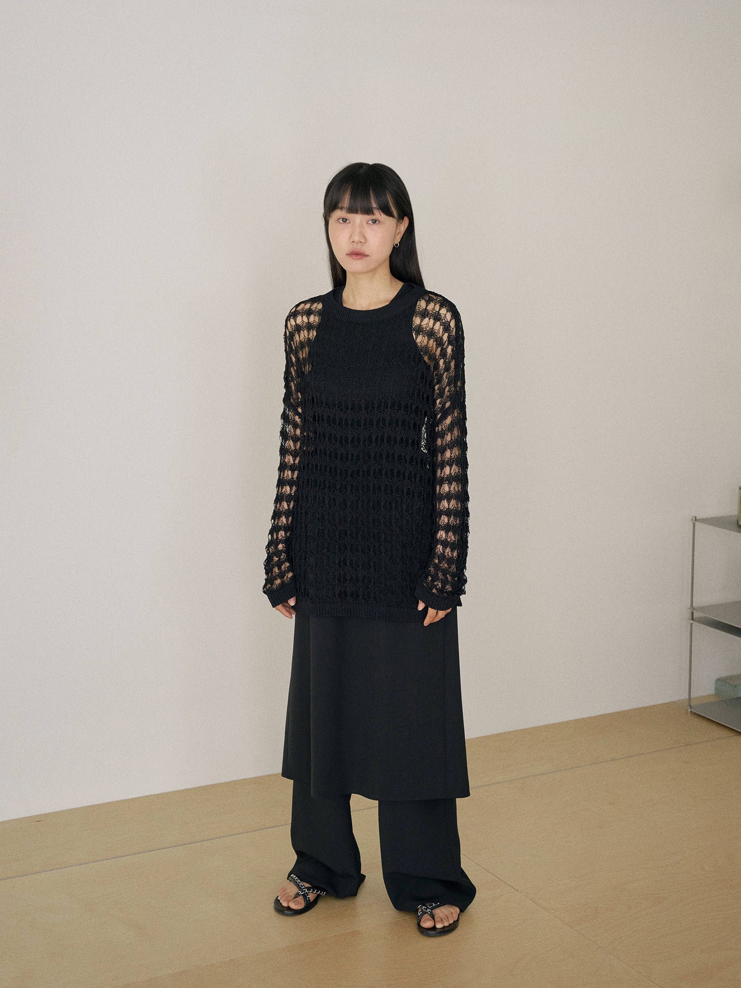 Net Round Pullover - Black