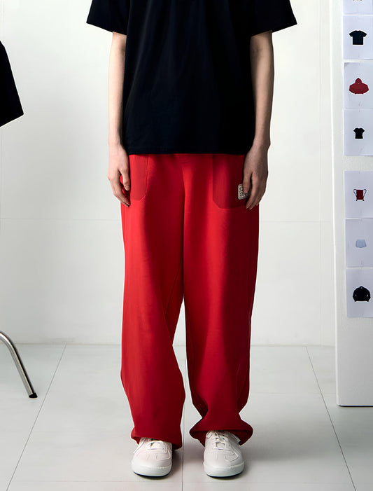 PATCH POCKET COTTON MAN SWEAT PANTS -RED