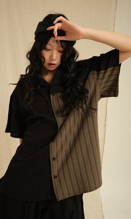 Ethnic Coloring Open Collar Shirts Black (26ss Ver.)