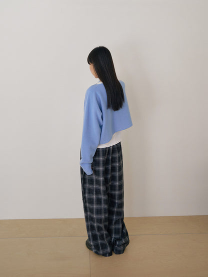 Unbalanced Boat Neck Pullover - Blue 4