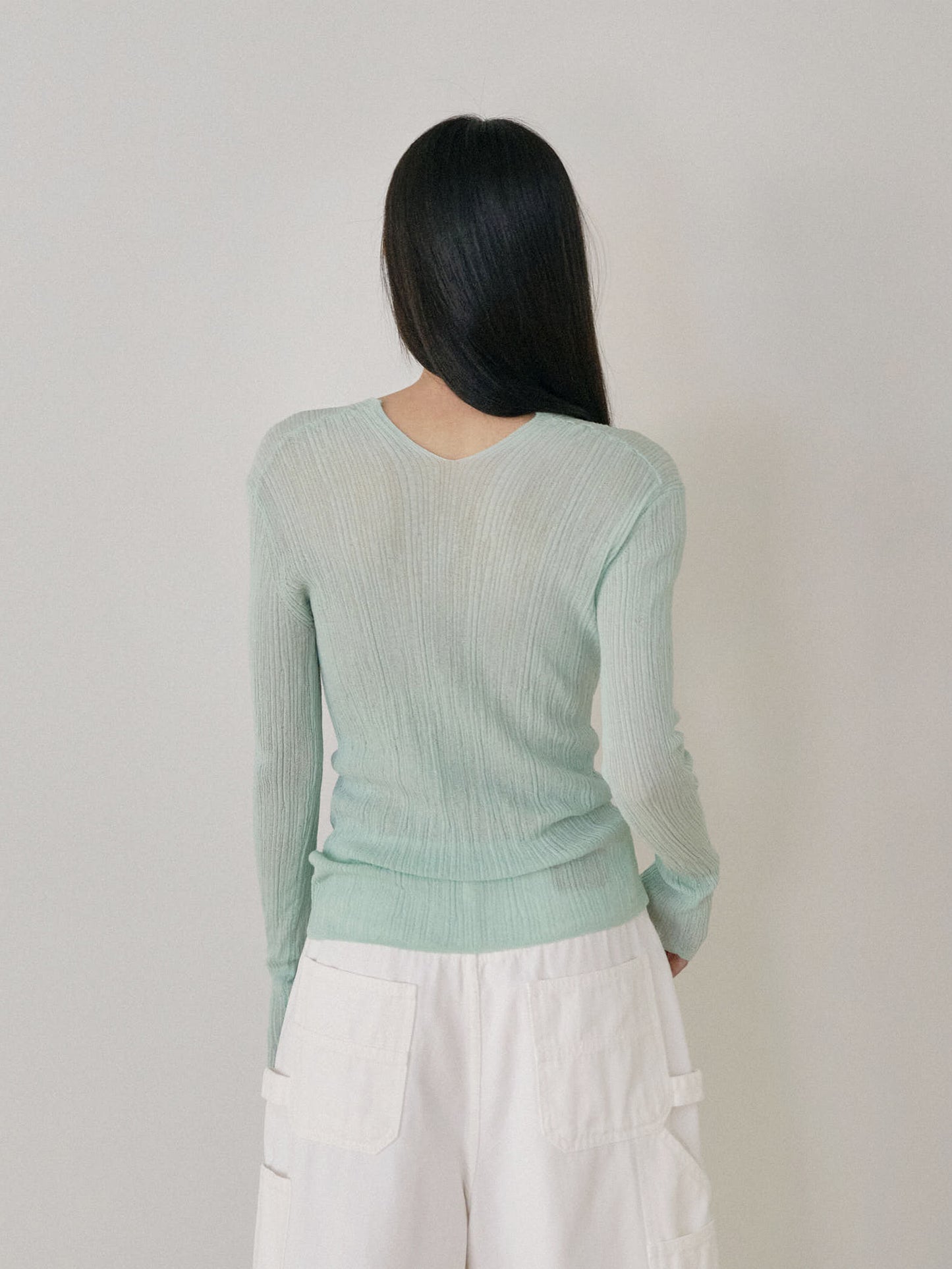 Multi Rib V-neck Pullover - Mint