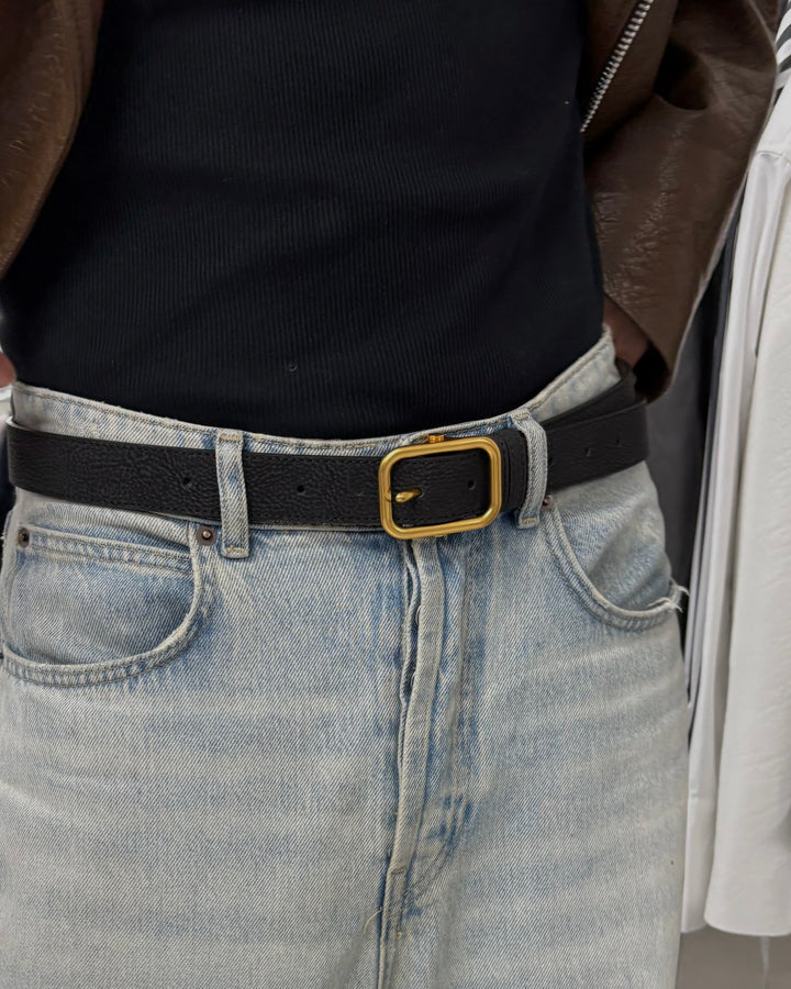 Gold Buckle Leather Belt