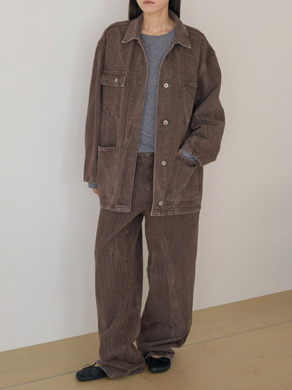 Brown Crack Coverall Jacket - Brown 5