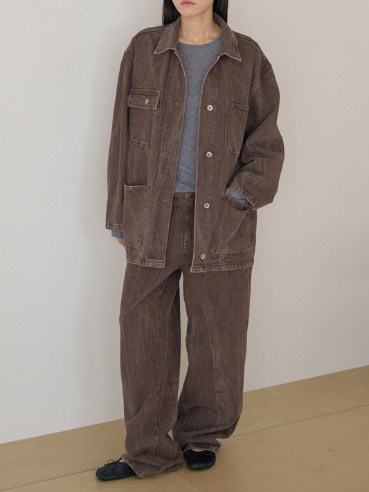 Brown Crack Coverall Jacket - Brown 5
