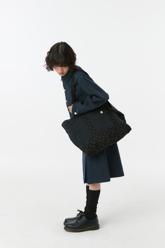 VINTAGE FLORAL TOTE BAG, BLACK