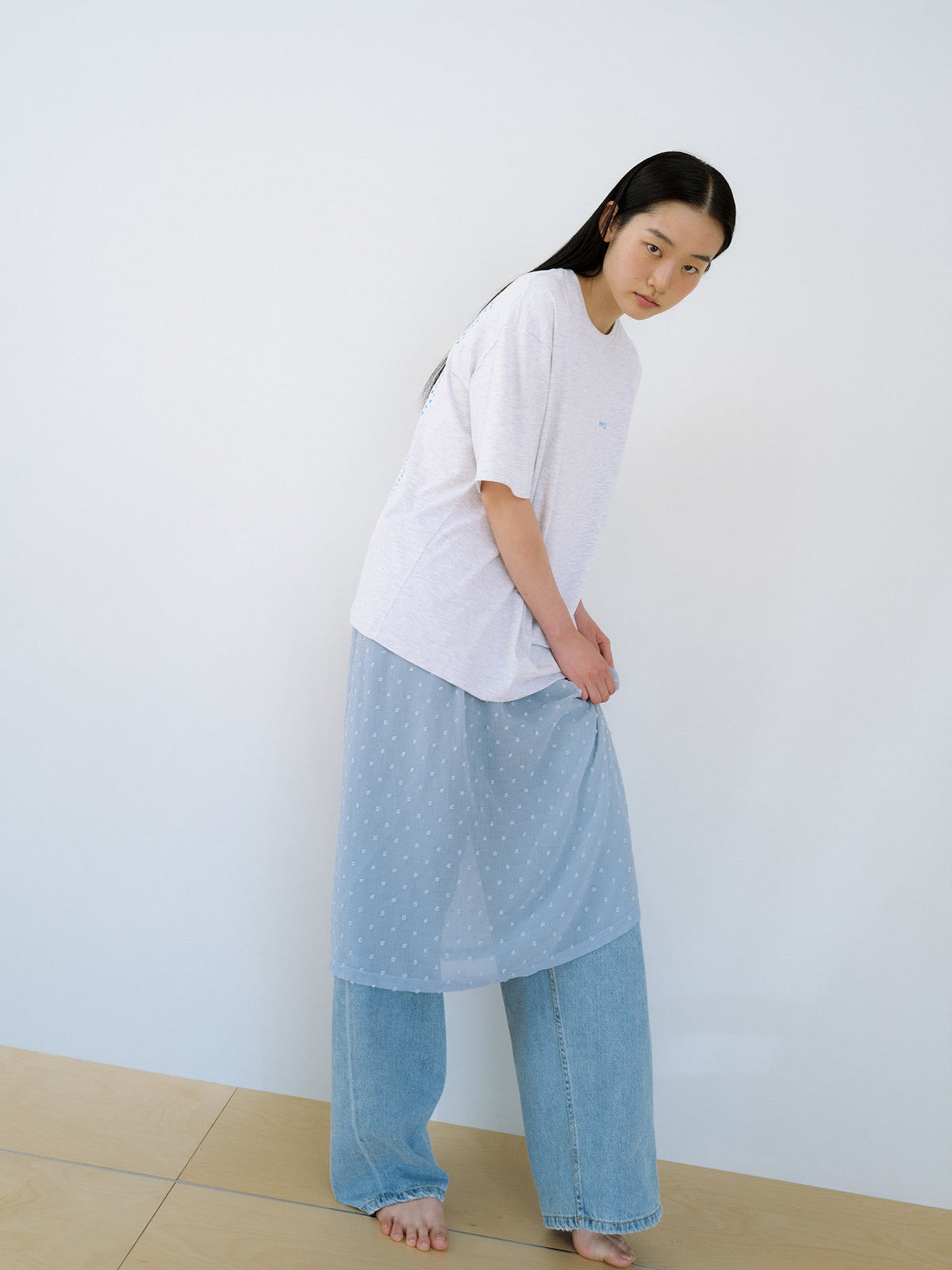 Curved Denim Pants - Light Indigo 2