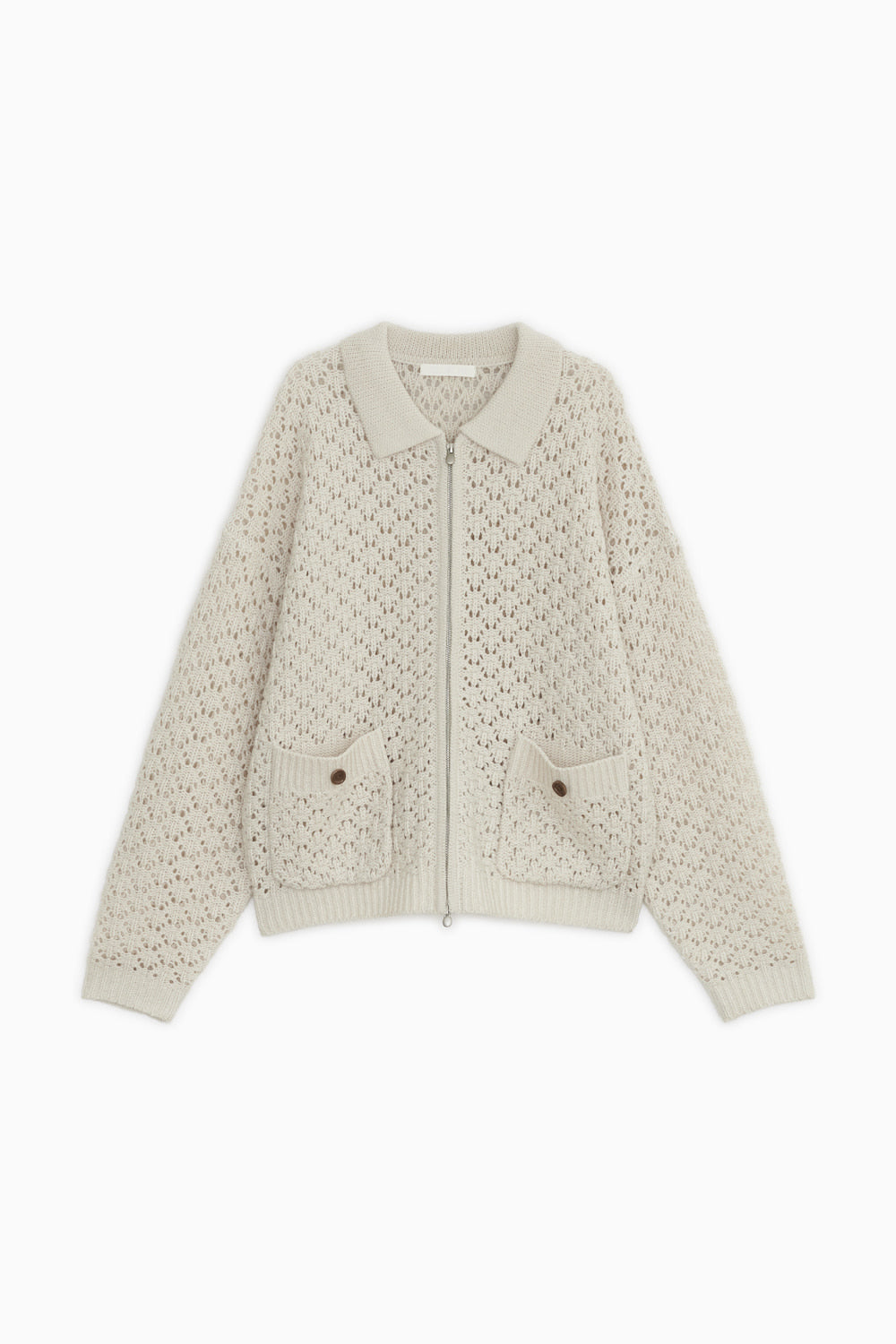 CROCHET KNIT ZIP-UP, CREAM