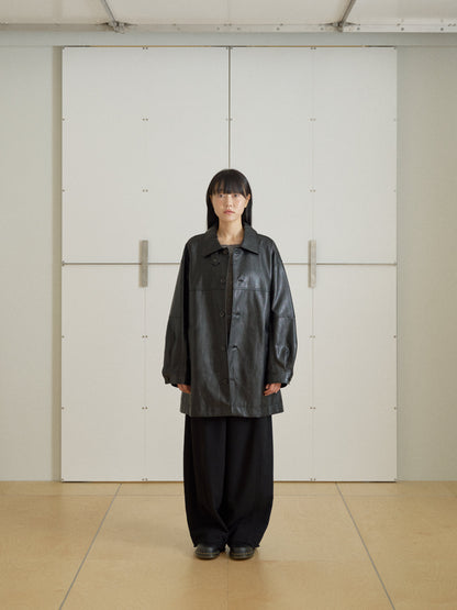 Standard Leather Half Coat - Black
