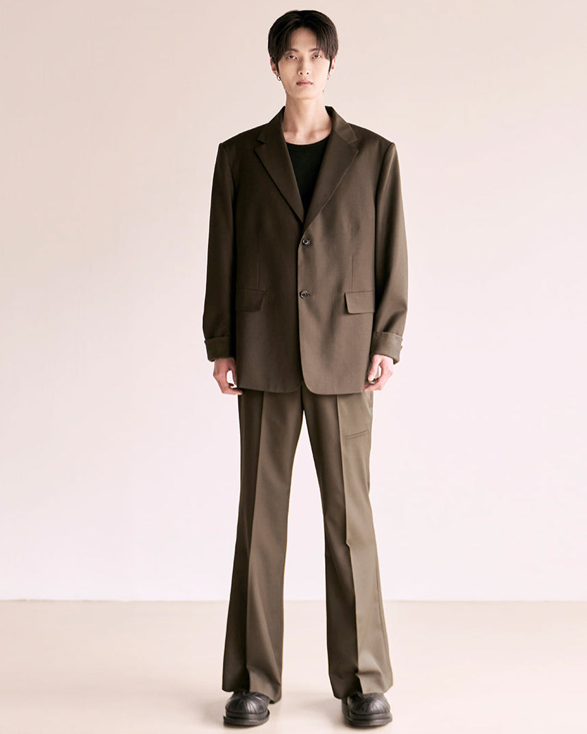 Choke Pocket Wool Flare Slacks_Khaki Brown