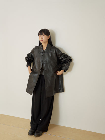 Standard Leather Half Coat - Black