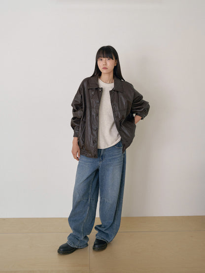 Soft Leather Blouson - Brown 5