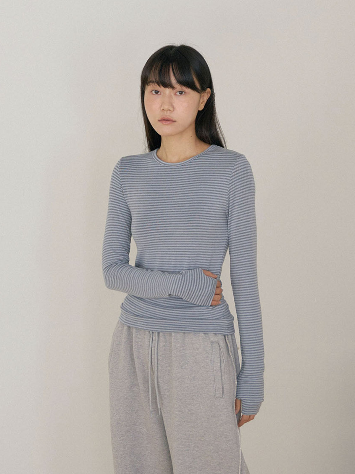 Rib Stripe Long Sleeve - Blue 1