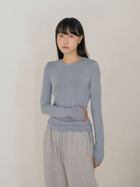 Rib Stripe Long Sleeve - Blue 1