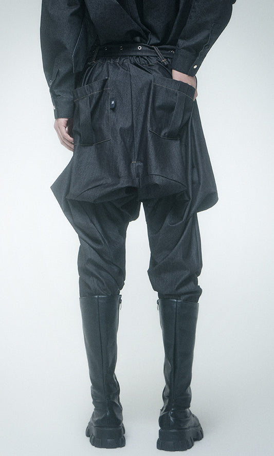 【Reculer レキュリー】Skirt silhouette baggy pants Like Denim Black
