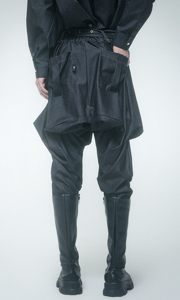 【Reculer レキュリー】Skirt silhouette baggy pants Like Denim Black