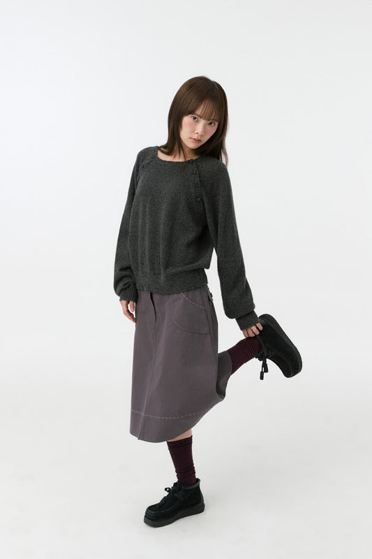 BUTTON DETAIL RAGLAN KNIT, CHARCOAL
