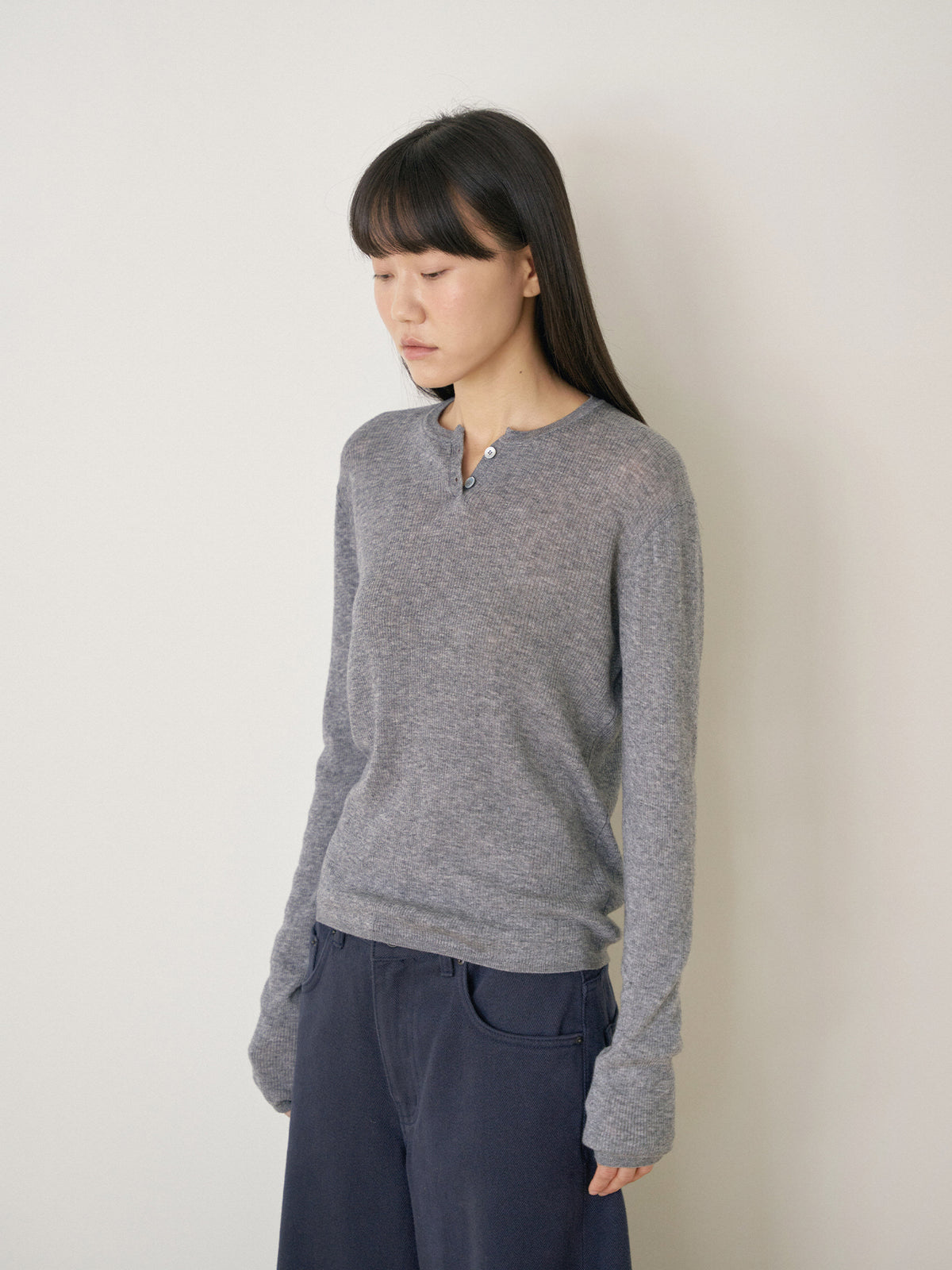 Henley Neck Pullover - Gray 9
