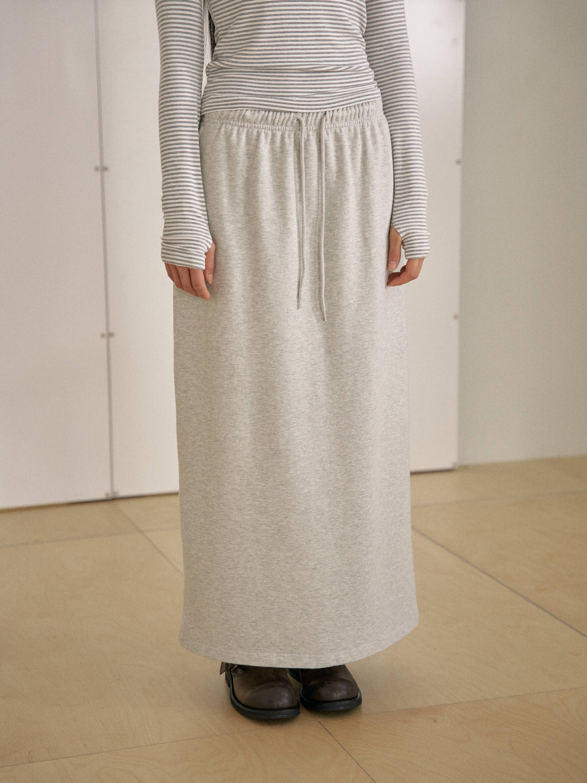 Center Slit Sweat Skirt - Light Gray 6