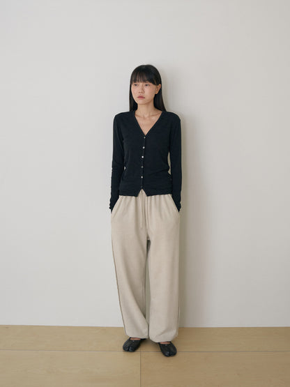 Wave V-neck Rib Cardigan - Black 2