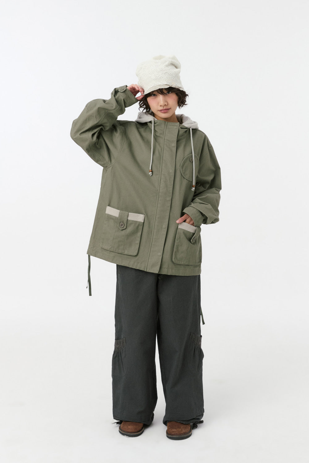 ROUND POCKET FISHTAIL JACKET, KHAKI