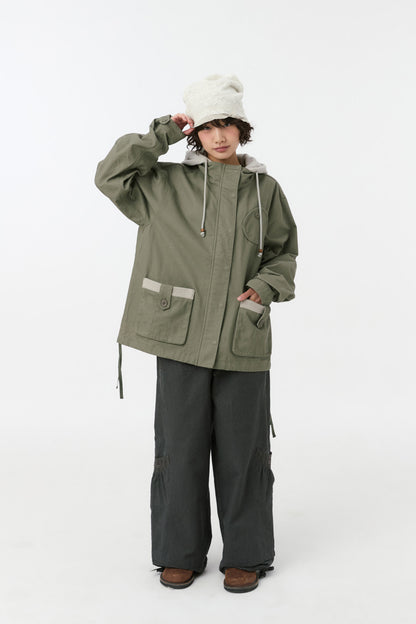ROUND POCKET FISHTAIL JACKET, KHAKI