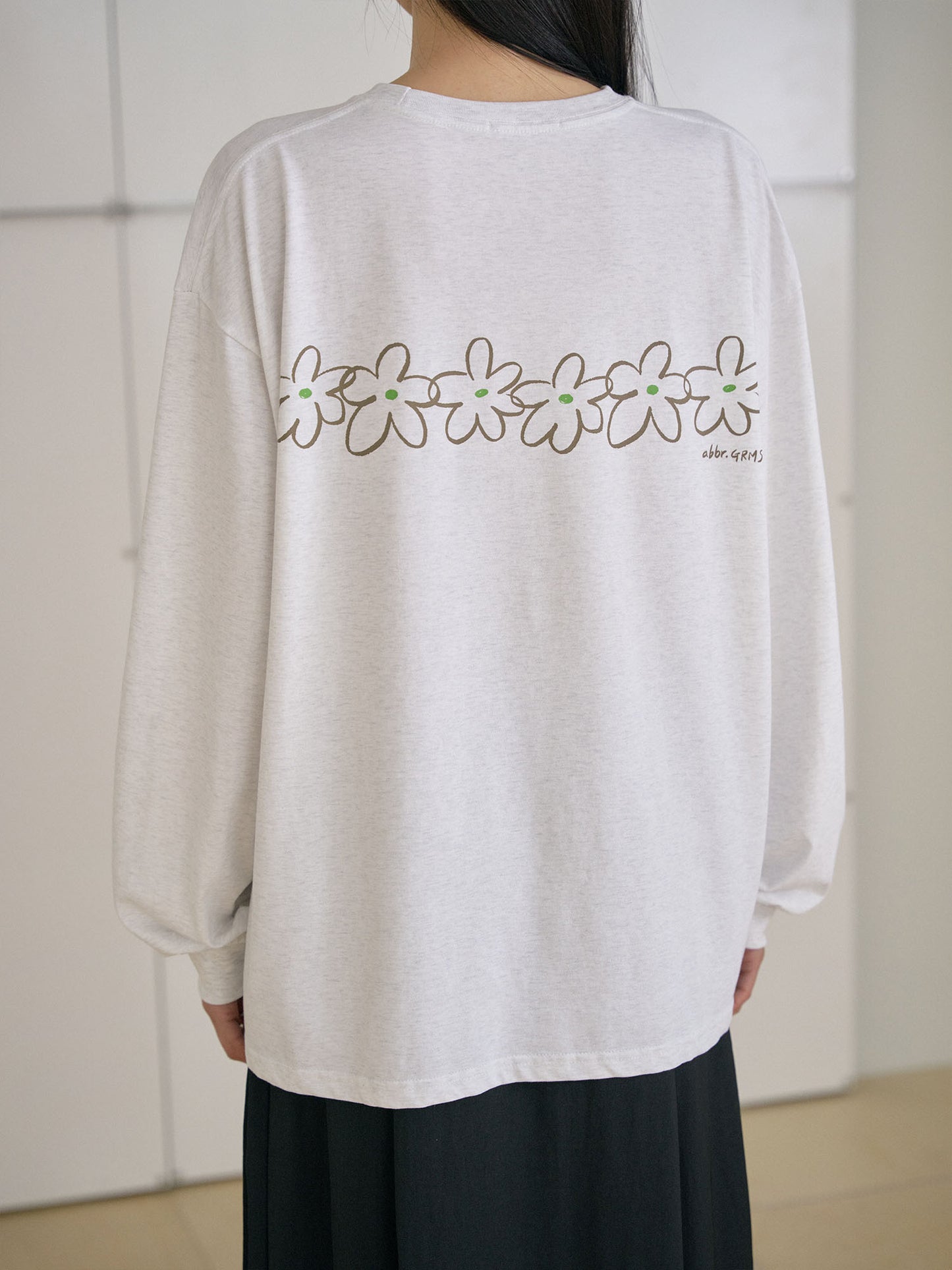Flower Printing Long Sleeve - Light Gray