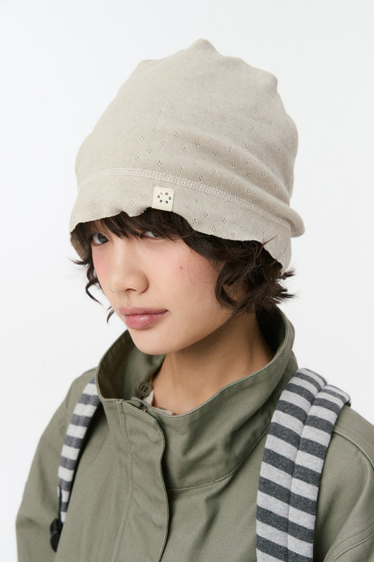 REVERSIBLE LAYERED KNIT BEANIE, CREAM
