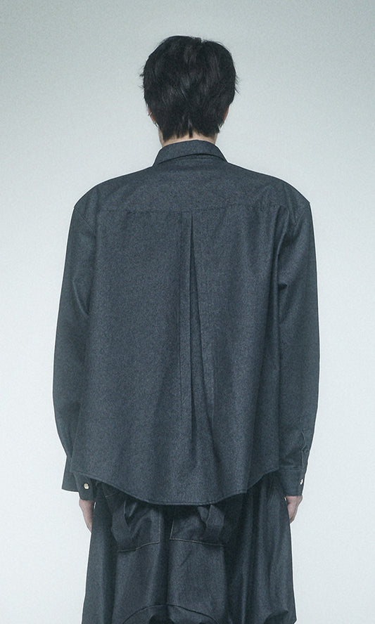 【Reculer レキュリー】Draping Basic long shirts Like denim Black