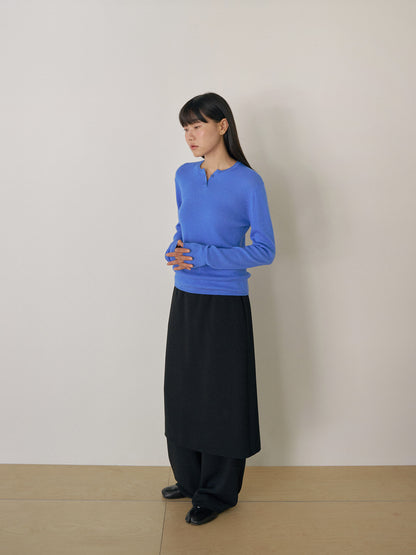 Henley Neck Pullover - Blue 4