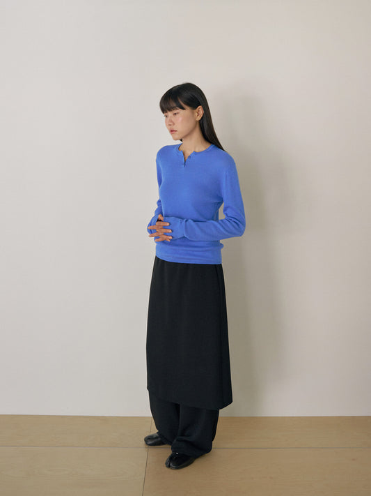 Henley Neck Pullover - Blue 4