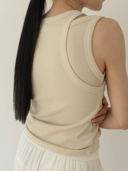 [MARAN] Mei Ribbed Sleeveless - BEIGE