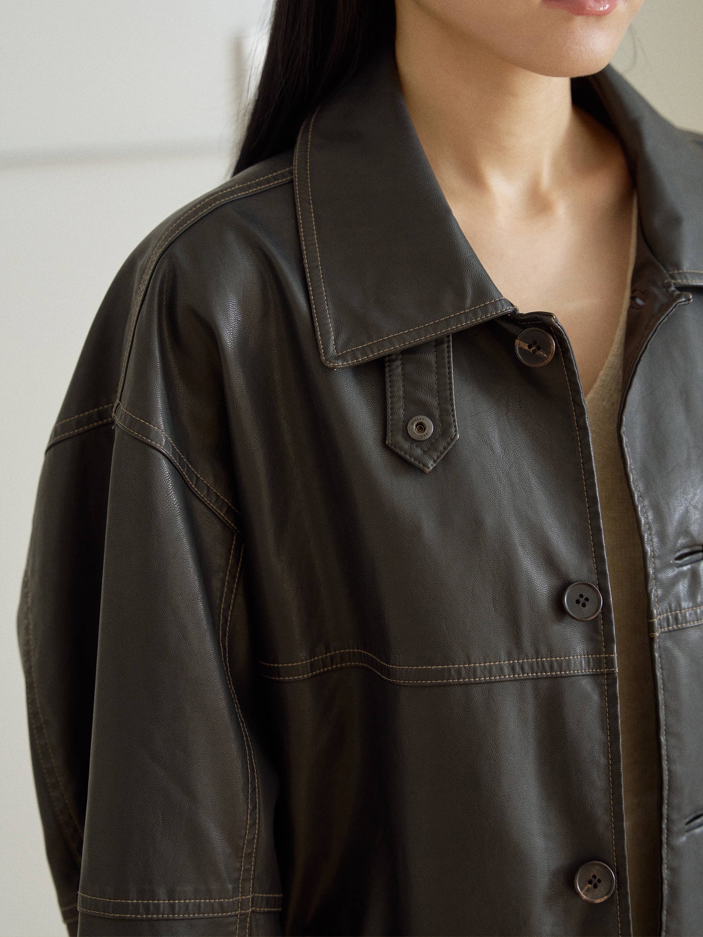 Standard Leather Half Coat – Brown