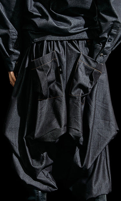 【Reculer レキュリー】skirt silhouette baggy pants Like Denim Black
