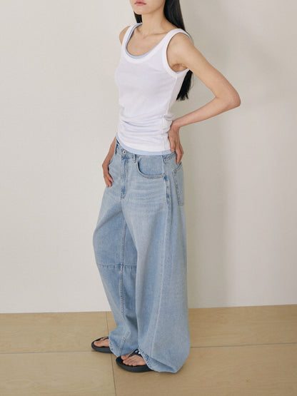 Curved Denim Pants - Light Indigo 8