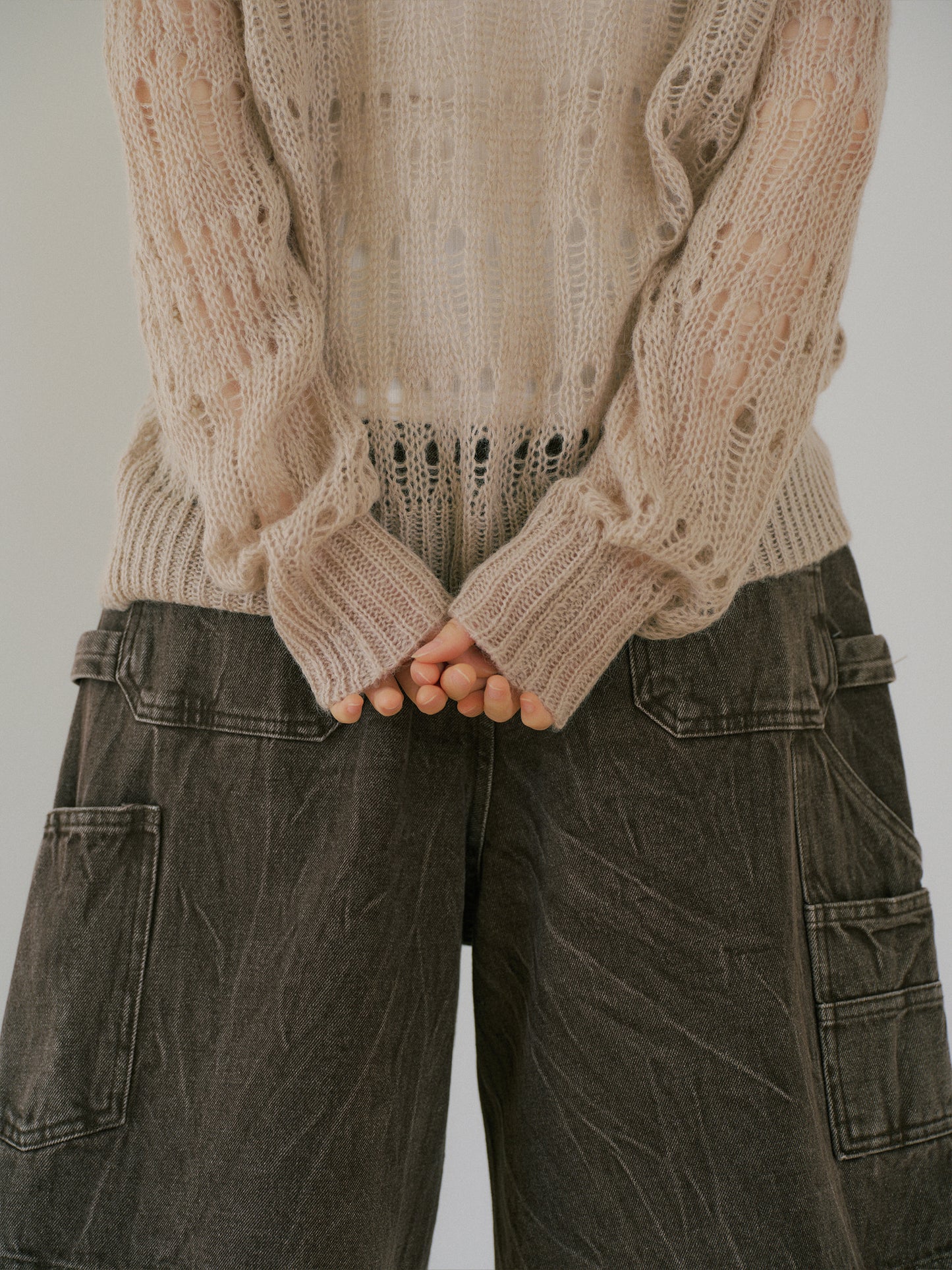 Mohair Punching Pullover-Ivory