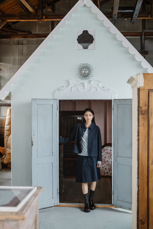 ROUND COLLAR COTTON JACKET, NAVY