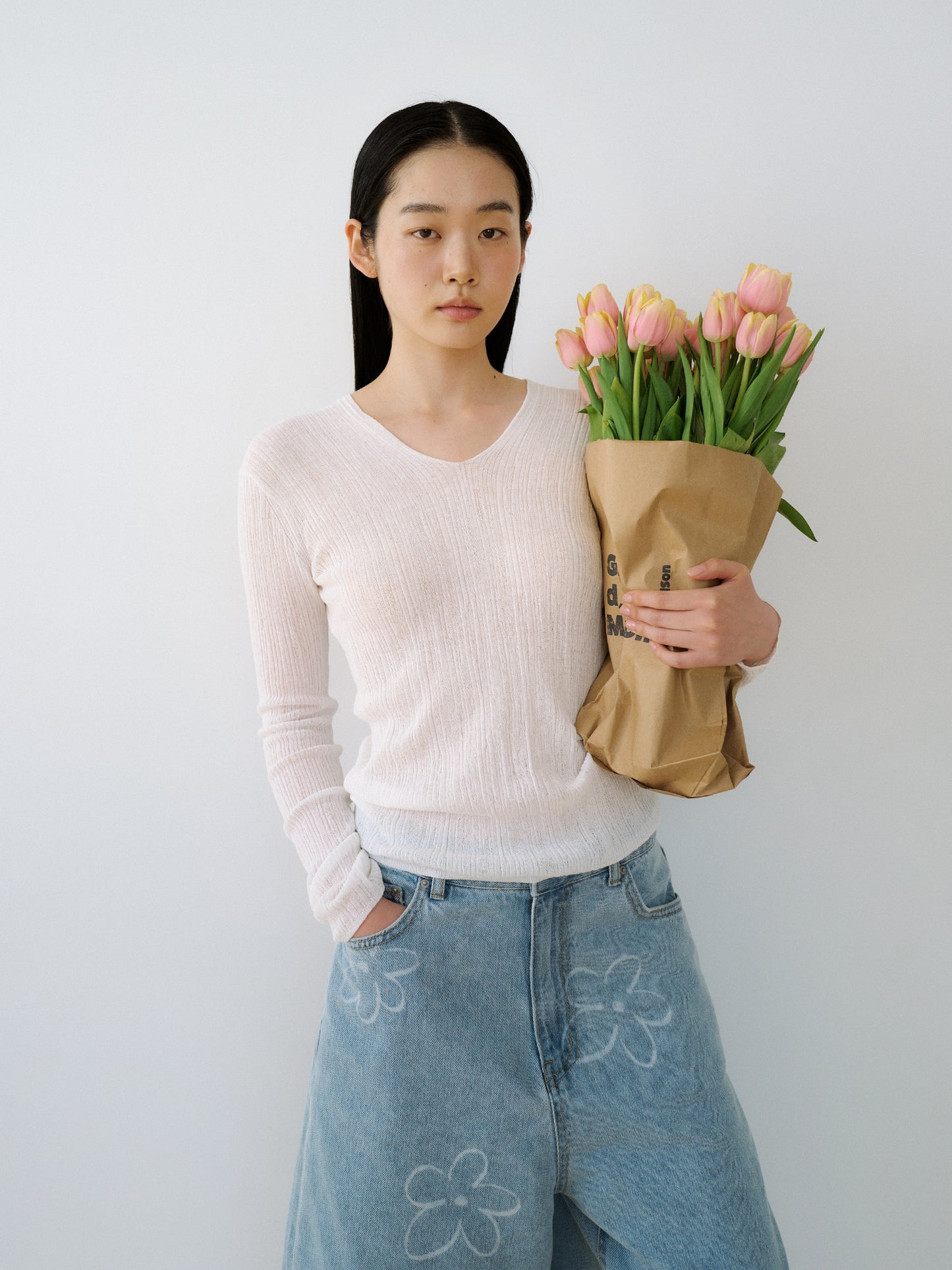 Multi Rib V-neck Pullover - Ivory