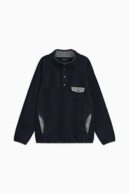 FLORAL CONTRAST FLEECE PULLOVER, NAVY