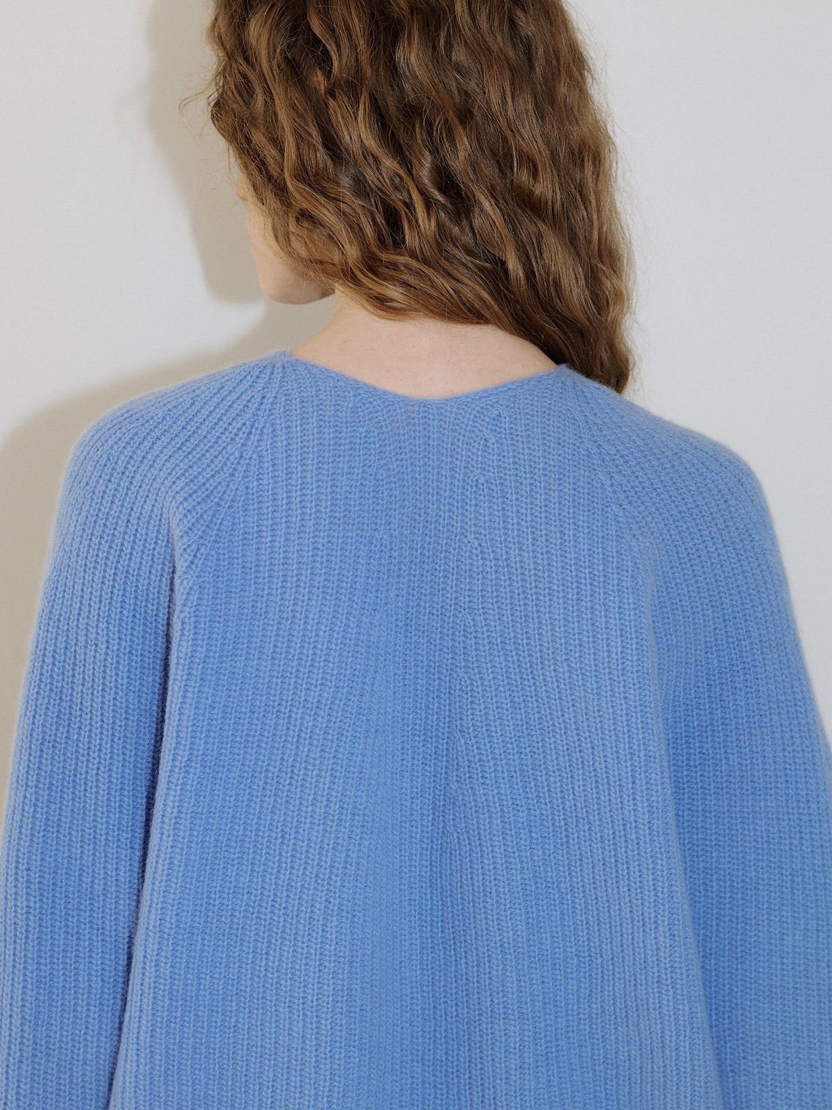 Wool V-neck Raglan Pullover - Blue 5