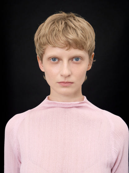 【ARIK. アリク AW】MINCHIR lettuce edge high neck knit top Milky Pink
