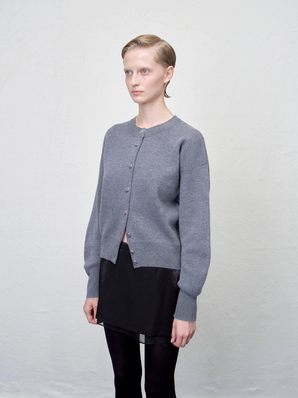【ARIK. アリク AW】Asellus volume sleeve knit cardigan Melange Grey