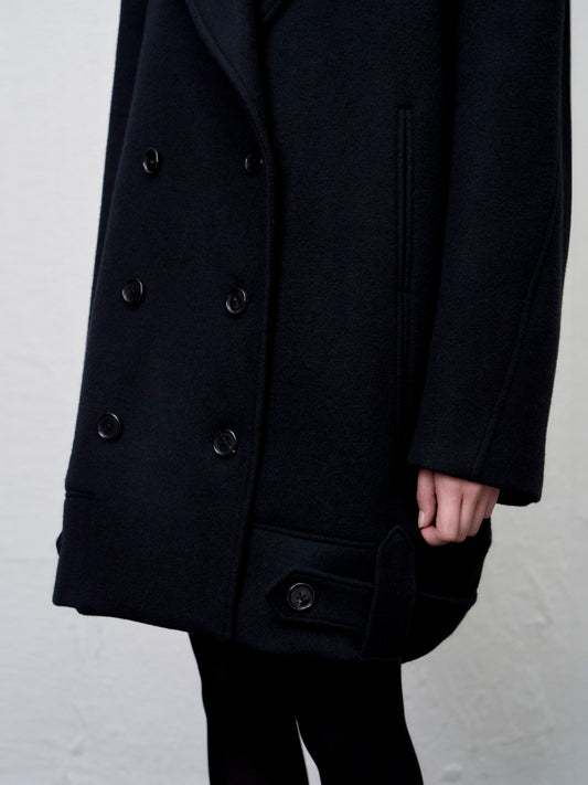 ARIK. Anser wool oversized pea coat in Black
