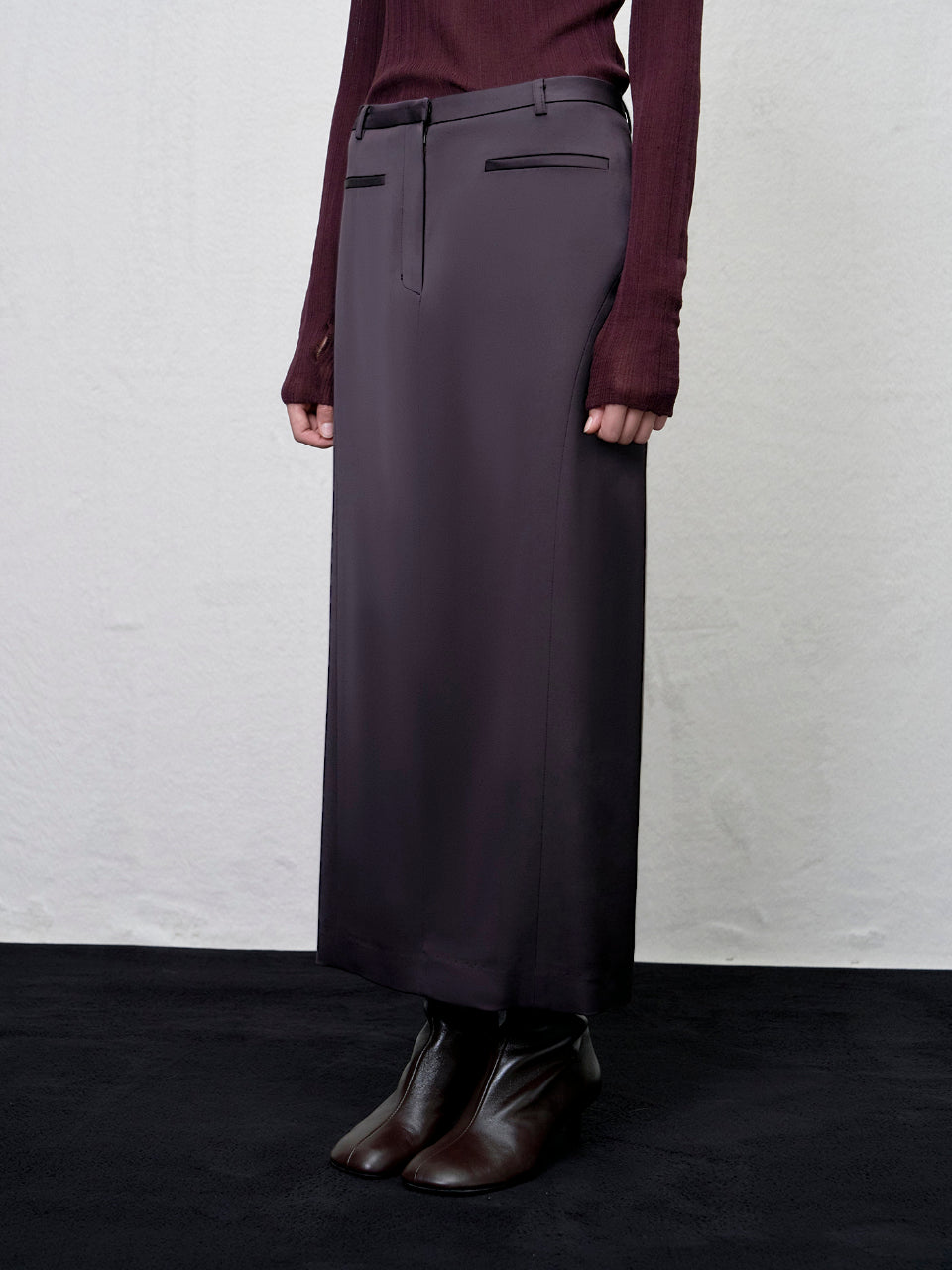 【ARIK. アリク AW】Lyra satin maxi skirt Plum Brown
